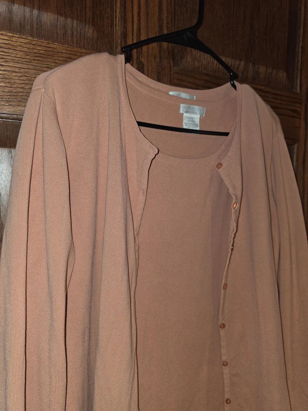 Worthington Coral Peach Button-Front Cardigan Set